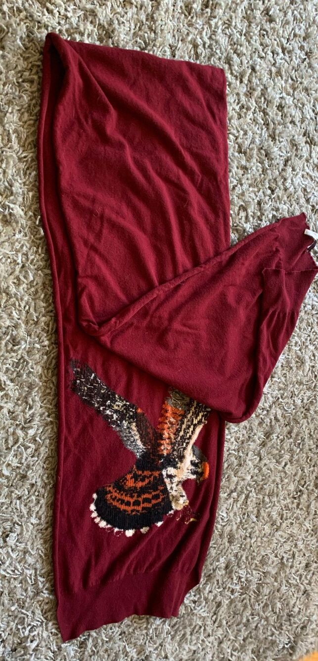 STELLA MCCARTNEY RARE ITALY Merino Wool EAGLE Long Scarf Wrap MAROON - Picture 5 of 6
